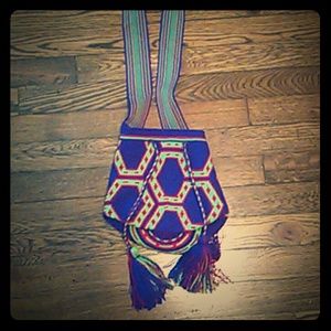 Vintage Green and Purple Purse with Tasles